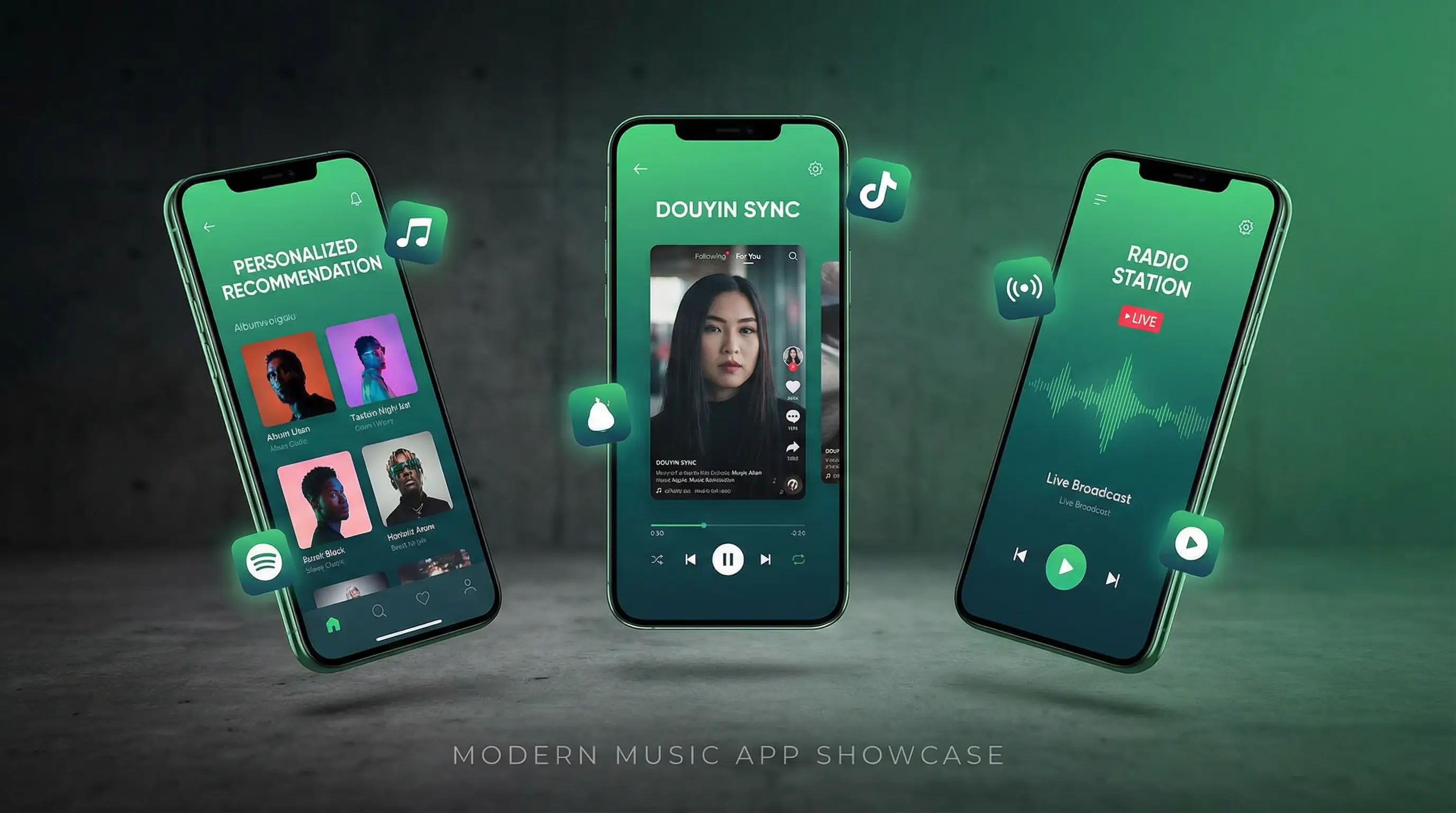 汽水音乐个性推荐、抖音同步、分类电台功能展示